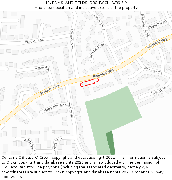 11, PRIMSLAND FIELDS, DROITWICH, WR9 7LY: Location map and indicative extent of plot