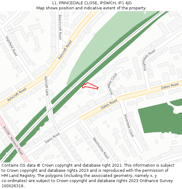 11, PRINCEDALE CLOSE, IPSWICH, IP1 4JG: Location map and indicative extent of plot