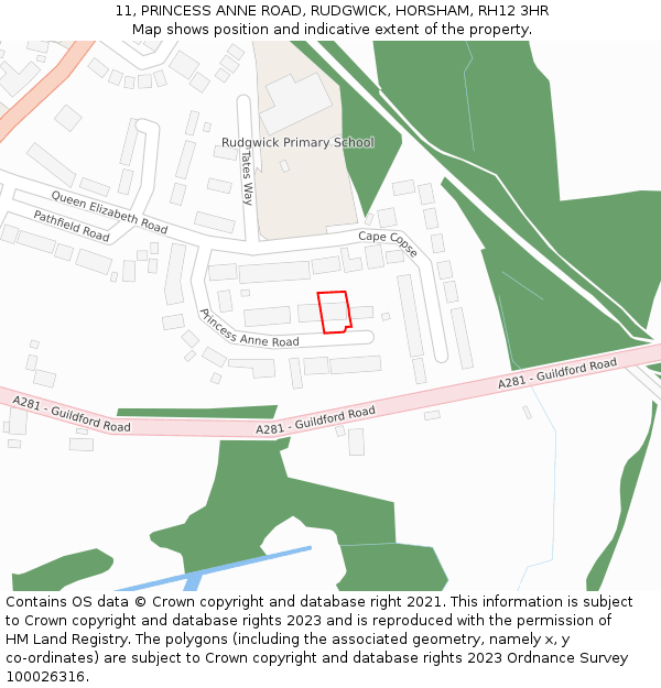 11, PRINCESS ANNE ROAD, RUDGWICK, HORSHAM, RH12 3HR: Location map and indicative extent of plot