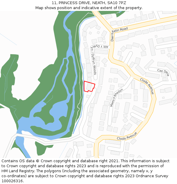 11, PRINCESS DRIVE, NEATH, SA10 7PZ: Location map and indicative extent of plot