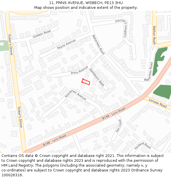 11, PRINS AVENUE, WISBECH, PE13 3HU: Location map and indicative extent of plot