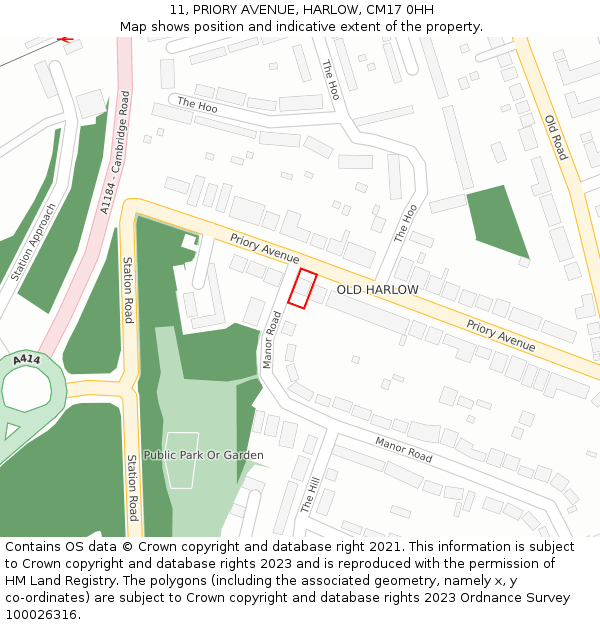 11, PRIORY AVENUE, HARLOW, CM17 0HH: Location map and indicative extent of plot