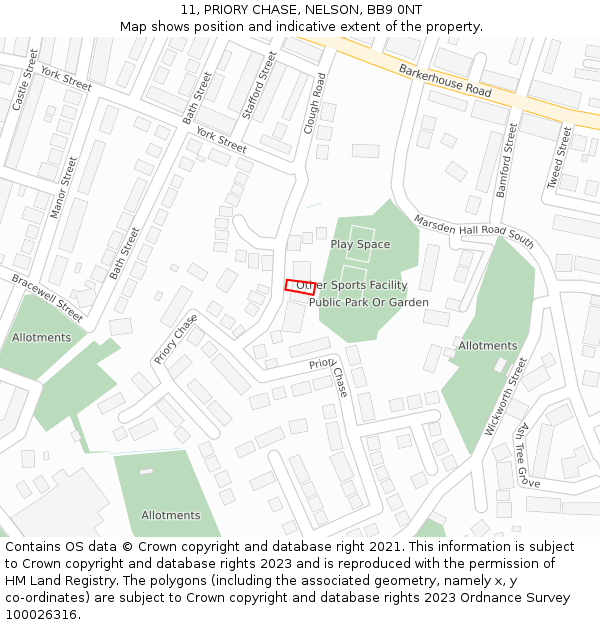 11, PRIORY CHASE, NELSON, BB9 0NT: Location map and indicative extent of plot