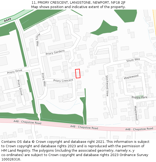 11, PRIORY CRESCENT, LANGSTONE, NEWPORT, NP18 2JF: Location map and indicative extent of plot