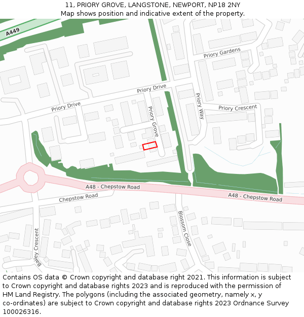 11, PRIORY GROVE, LANGSTONE, NEWPORT, NP18 2NY: Location map and indicative extent of plot