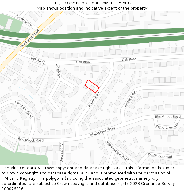 11, PRIORY ROAD, FAREHAM, PO15 5HU: Location map and indicative extent of plot