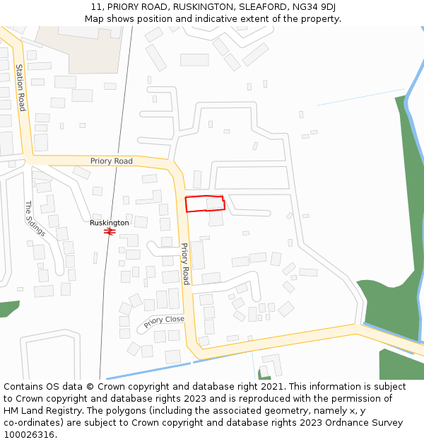 11, PRIORY ROAD, RUSKINGTON, SLEAFORD, NG34 9DJ: Location map and indicative extent of plot