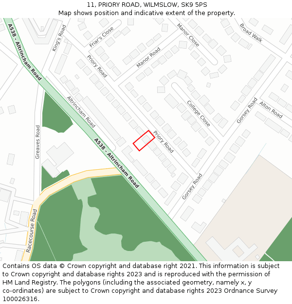 11, PRIORY ROAD, WILMSLOW, SK9 5PS: Location map and indicative extent of plot