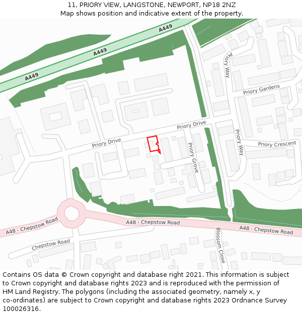 11, PRIORY VIEW, LANGSTONE, NEWPORT, NP18 2NZ: Location map and indicative extent of plot