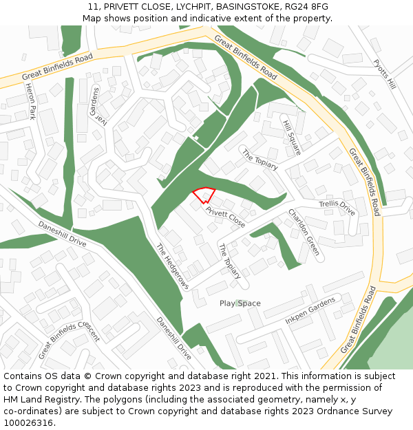 11, PRIVETT CLOSE, LYCHPIT, BASINGSTOKE, RG24 8FG: Location map and indicative extent of plot