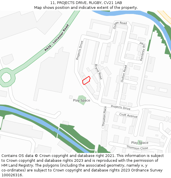11, PROJECTS DRIVE, RUGBY, CV21 1AB: Location map and indicative extent of plot