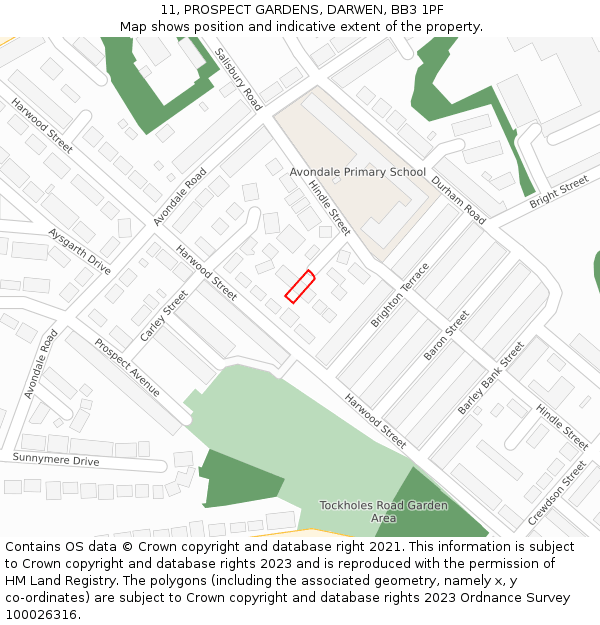 11, PROSPECT GARDENS, DARWEN, BB3 1PF: Location map and indicative extent of plot