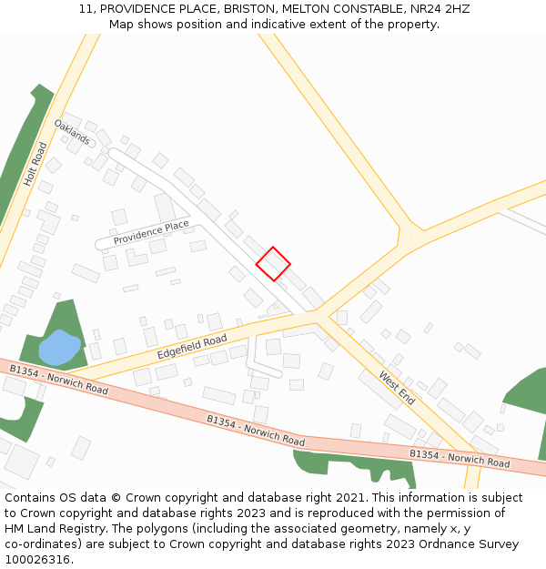 11, PROVIDENCE PLACE, BRISTON, MELTON CONSTABLE, NR24 2HZ: Location map and indicative extent of plot