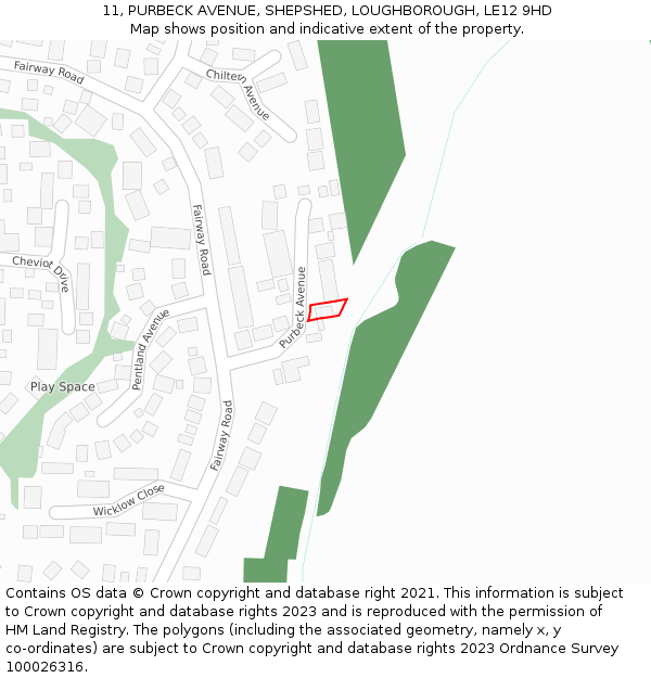 11, PURBECK AVENUE, SHEPSHED, LOUGHBOROUGH, LE12 9HD: Location map and indicative extent of plot