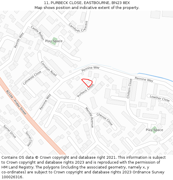 11, PURBECK CLOSE, EASTBOURNE, BN23 8EX: Location map and indicative extent of plot