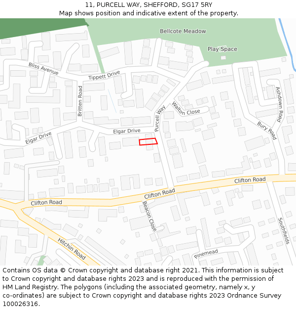 11, PURCELL WAY, SHEFFORD, SG17 5RY: Location map and indicative extent of plot