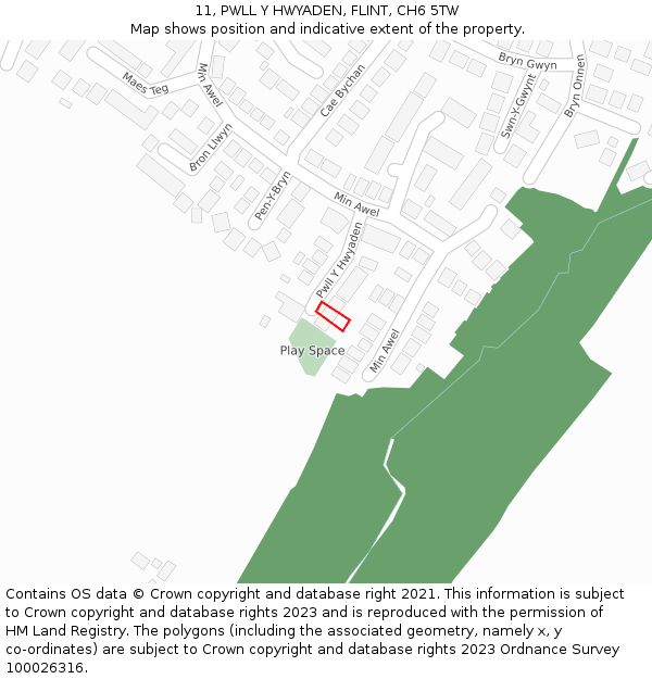 11, PWLL Y HWYADEN, FLINT, CH6 5TW: Location map and indicative extent of plot