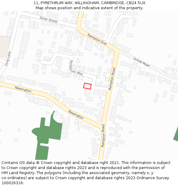 11, PYRETHRUM WAY, WILLINGHAM, CAMBRIDGE, CB24 5UX: Location map and indicative extent of plot