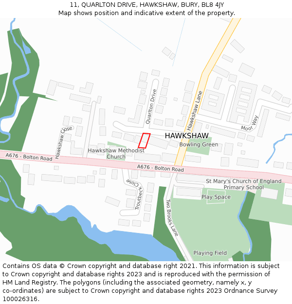 11, QUARLTON DRIVE, HAWKSHAW, BURY, BL8 4JY: Location map and indicative extent of plot