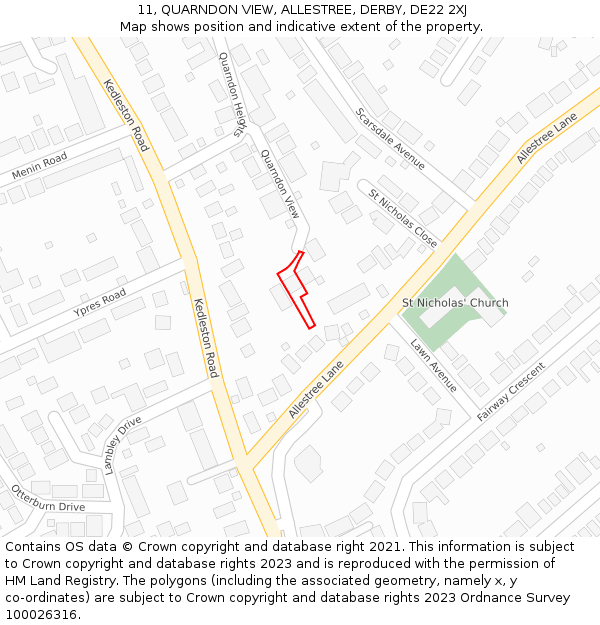 11, QUARNDON VIEW, ALLESTREE, DERBY, DE22 2XJ: Location map and indicative extent of plot