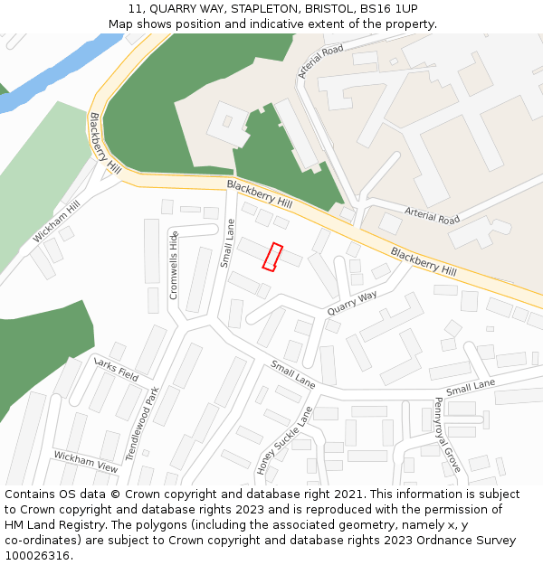 11, QUARRY WAY, STAPLETON, BRISTOL, BS16 1UP: Location map and indicative extent of plot