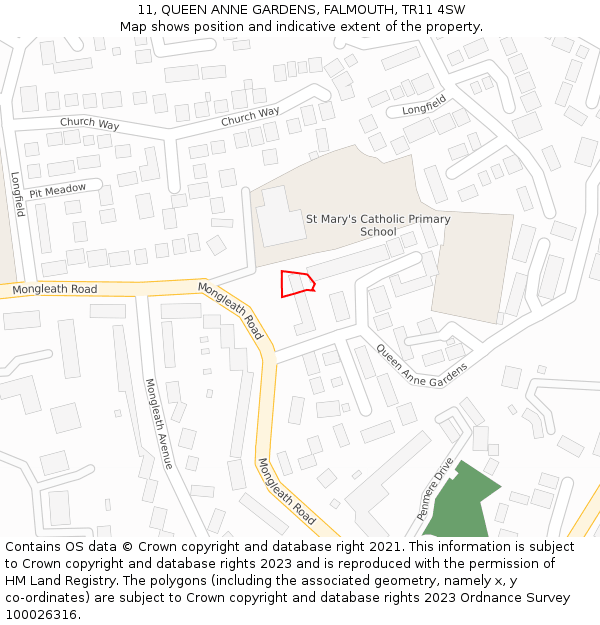 11, QUEEN ANNE GARDENS, FALMOUTH, TR11 4SW: Location map and indicative extent of plot