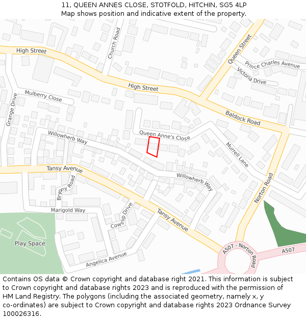 11, QUEEN ANNES CLOSE, STOTFOLD, HITCHIN, SG5 4LP: Location map and indicative extent of plot