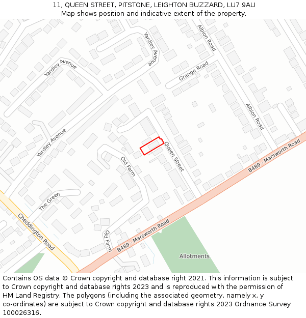11, QUEEN STREET, PITSTONE, LEIGHTON BUZZARD, LU7 9AU: Location map and indicative extent of plot