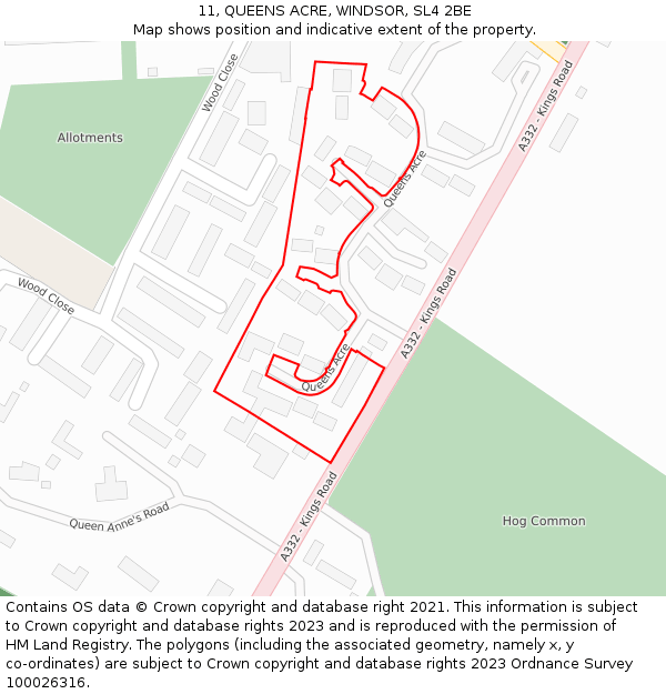 11, QUEENS ACRE, WINDSOR, SL4 2BE: Location map and indicative extent of plot
