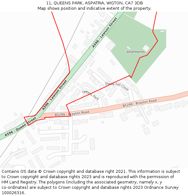 11, QUEENS PARK, ASPATRIA, WIGTON, CA7 3DB: Location map and indicative extent of plot