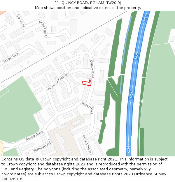 11, QUINCY ROAD, EGHAM, TW20 9JJ: Location map and indicative extent of plot