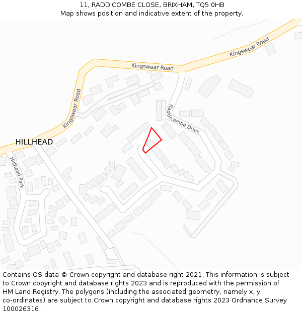11, RADDICOMBE CLOSE, BRIXHAM, TQ5 0HB: Location map and indicative extent of plot