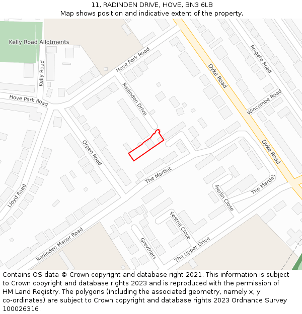 11, RADINDEN DRIVE, HOVE, BN3 6LB: Location map and indicative extent of plot