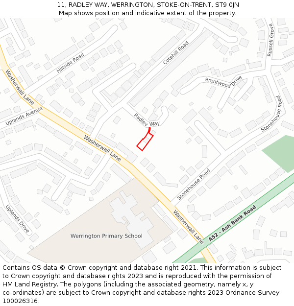 11, RADLEY WAY, WERRINGTON, STOKE-ON-TRENT, ST9 0JN: Location map and indicative extent of plot