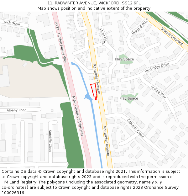 11, RADWINTER AVENUE, WICKFORD, SS12 9FU: Location map and indicative extent of plot