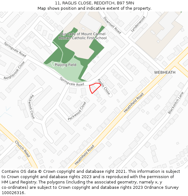 11, RAGLIS CLOSE, REDDITCH, B97 5RN: Location map and indicative extent of plot