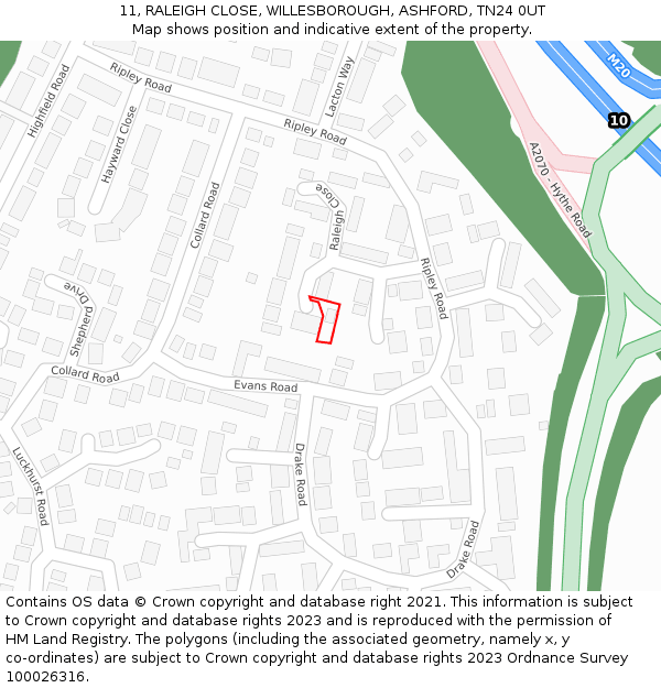 11, RALEIGH CLOSE, WILLESBOROUGH, ASHFORD, TN24 0UT: Location map and indicative extent of plot