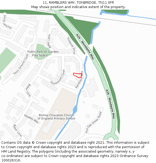 11, RAMBLERS WAY, TONBRIDGE, TN11 0FR: Location map and indicative extent of plot