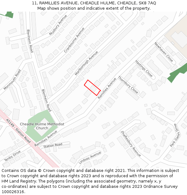 11, RAMILLIES AVENUE, CHEADLE HULME, CHEADLE, SK8 7AQ: Location map and indicative extent of plot