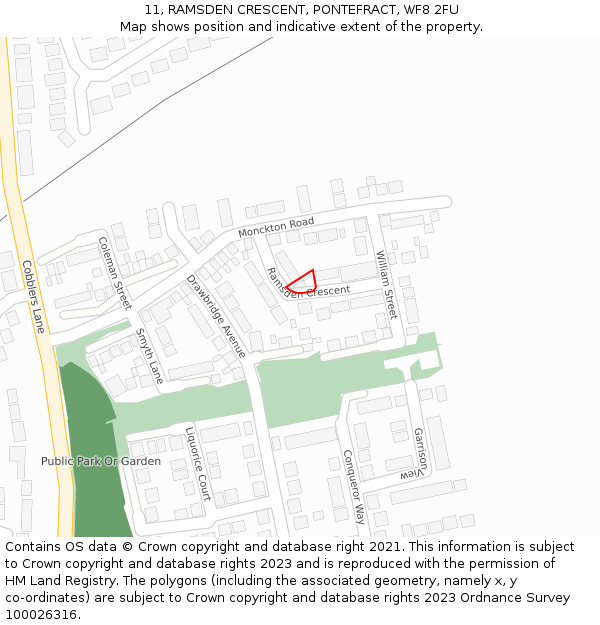 11, RAMSDEN CRESCENT, PONTEFRACT, WF8 2FU: Location map and indicative extent of plot