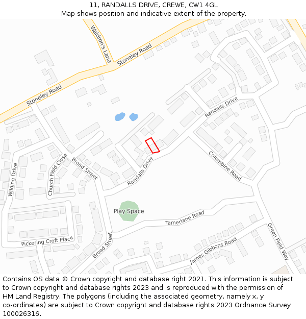 11, RANDALLS DRIVE, CREWE, CW1 4GL: Location map and indicative extent of plot