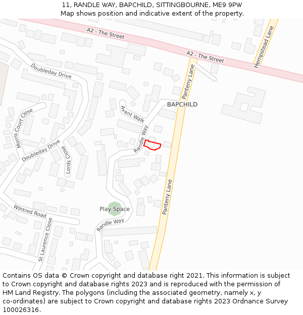 11, RANDLE WAY, BAPCHILD, SITTINGBOURNE, ME9 9PW: Location map and indicative extent of plot