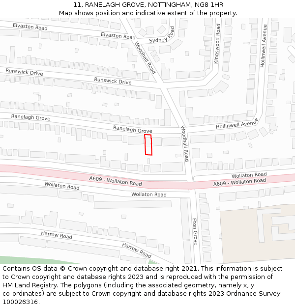 11, RANELAGH GROVE, NOTTINGHAM, NG8 1HR: Location map and indicative extent of plot