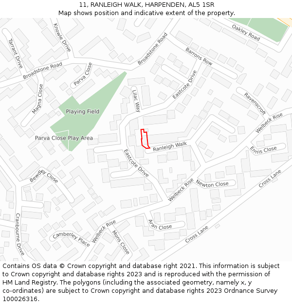 11, RANLEIGH WALK, HARPENDEN, AL5 1SR: Location map and indicative extent of plot