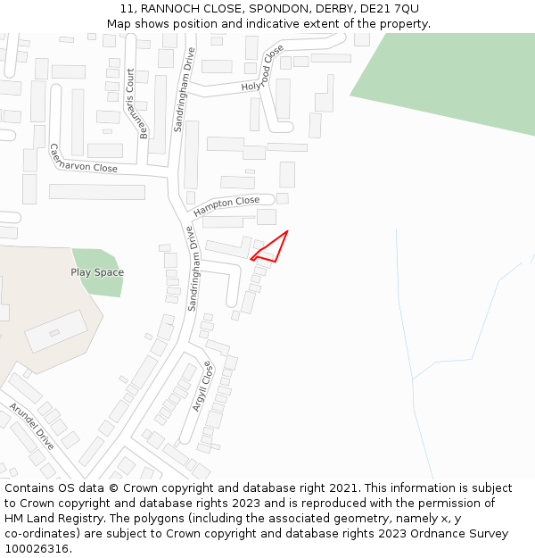 11, RANNOCH CLOSE, SPONDON, DERBY, DE21 7QU: Location map and indicative extent of plot