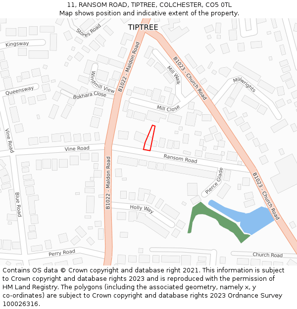 11, RANSOM ROAD, TIPTREE, COLCHESTER, CO5 0TL: Location map and indicative extent of plot