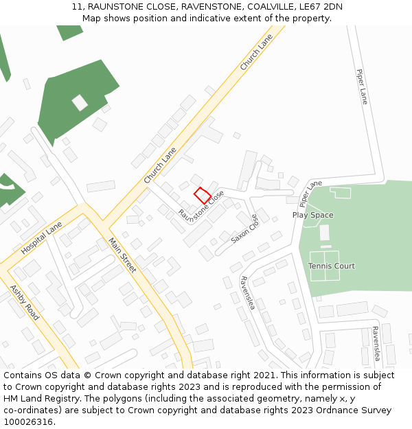 11, RAUNSTONE CLOSE, RAVENSTONE, COALVILLE, LE67 2DN: Location map and indicative extent of plot