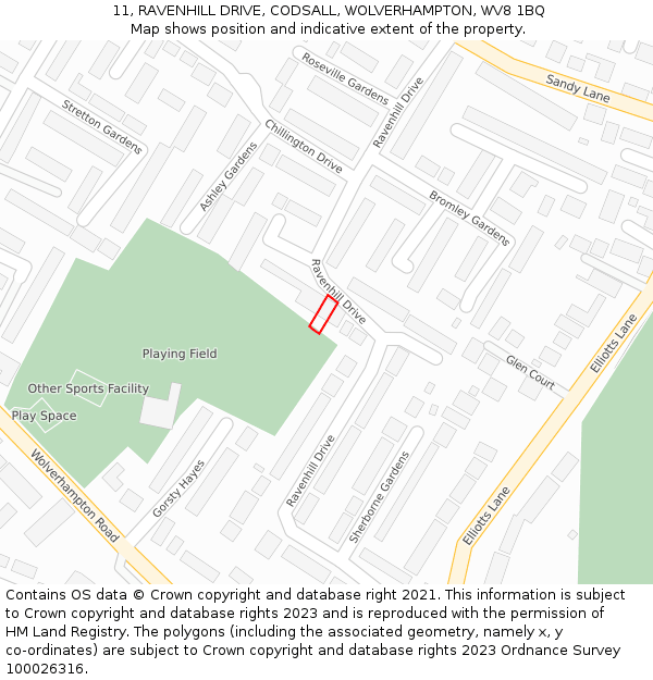 11, RAVENHILL DRIVE, CODSALL, WOLVERHAMPTON, WV8 1BQ: Location map and indicative extent of plot