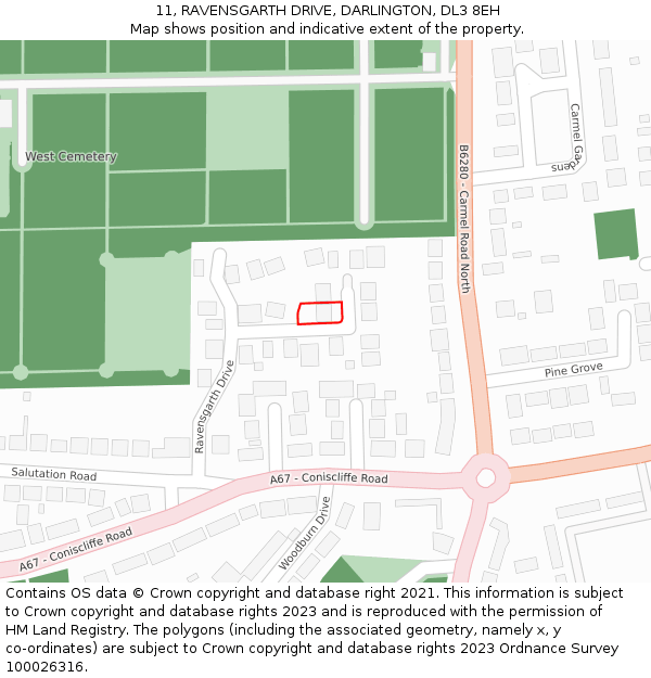 11, RAVENSGARTH DRIVE, DARLINGTON, DL3 8EH: Location map and indicative extent of plot