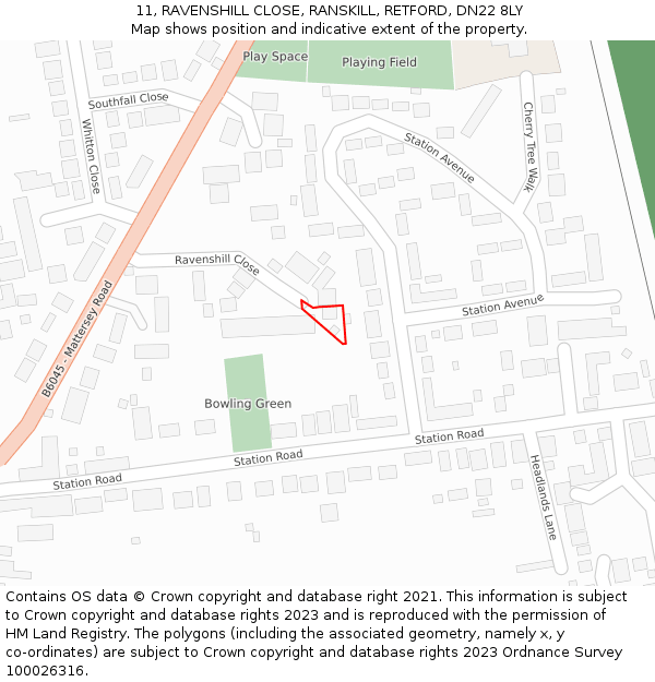 11, RAVENSHILL CLOSE, RANSKILL, RETFORD, DN22 8LY: Location map and indicative extent of plot